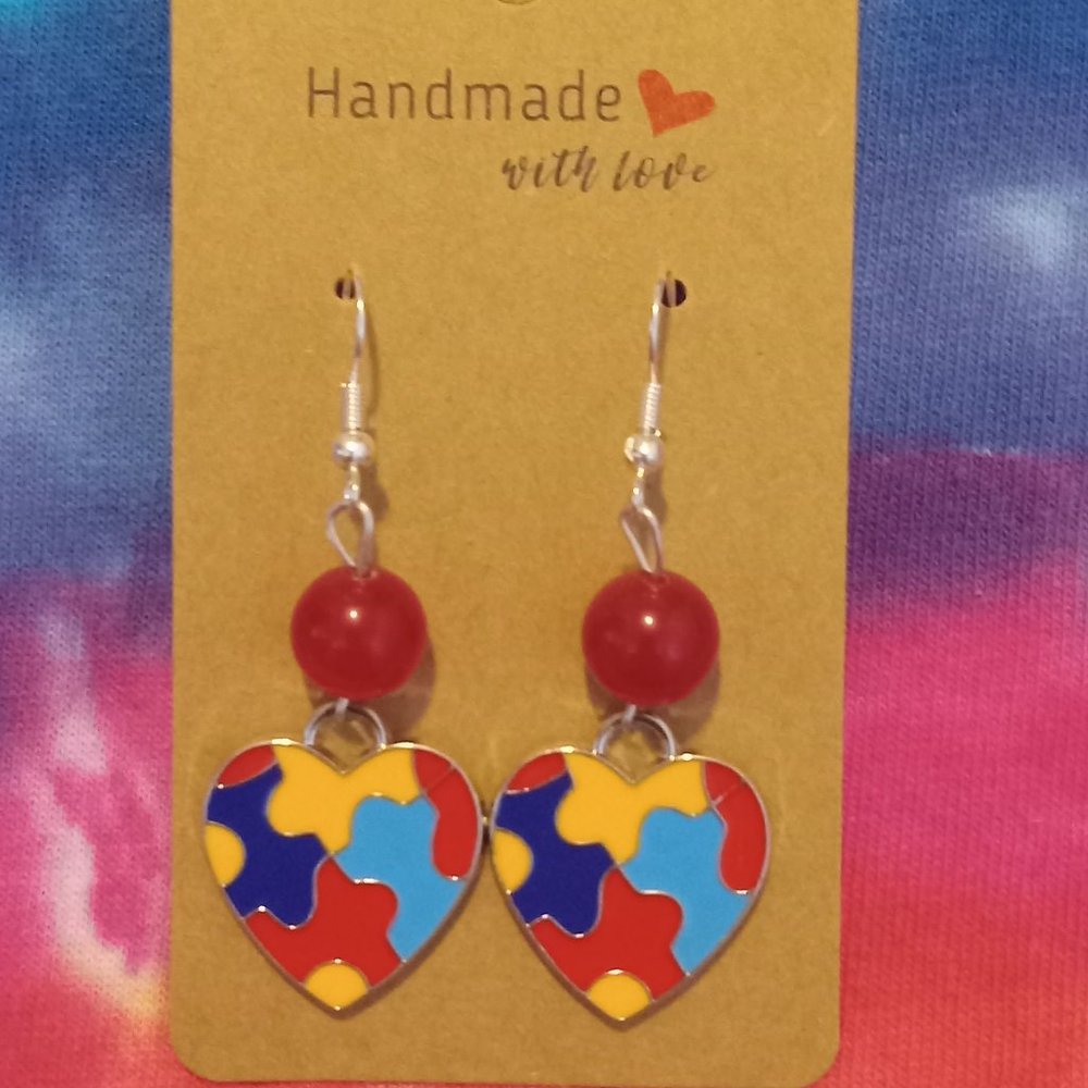 Handmade Autism Awareness Heart Earrings
